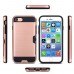 iPhone 7 4.7 - Card Holder Dual Layer Shock Absorption Metallic Brush PC Matte TPU Protection Case Cover with Card Slot Holder - Rose Gold